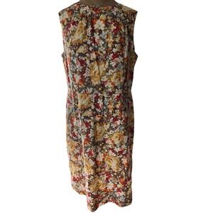 Travelsmith floral‎ silk blend sleeveless dress MED midi scoop neck lined
